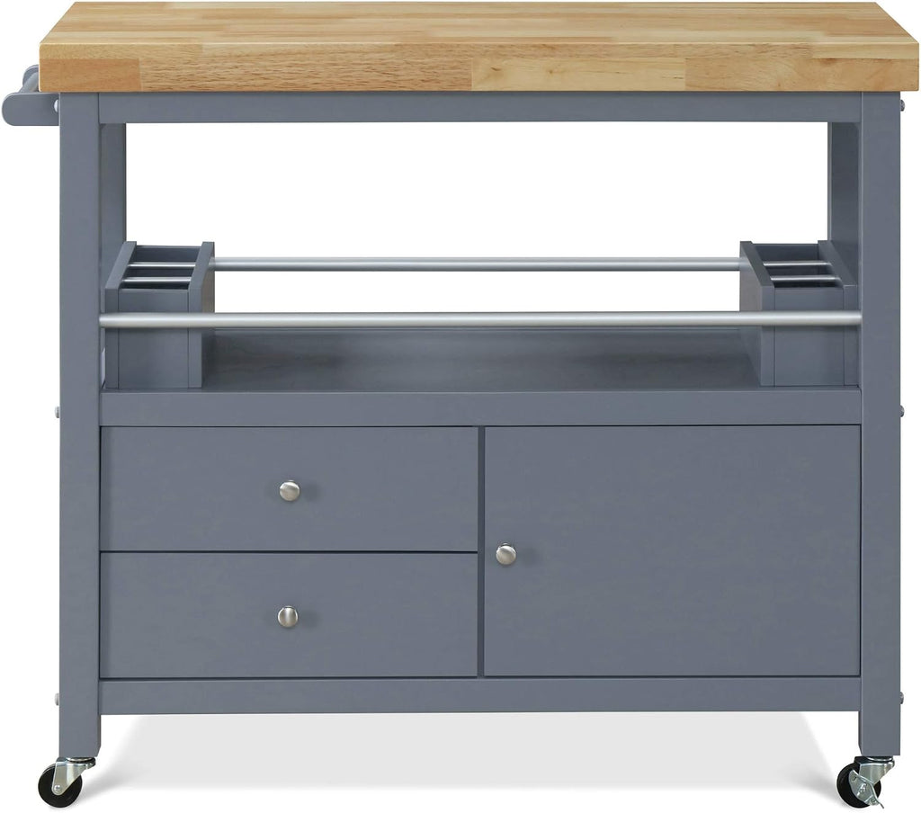 ClickDecor Anson Kitchen Island Bar Cart with Storage, Butcher Block Table, Rolling Wheels and Portable Cabinet Organization for Home Apartment Essentials, Gray