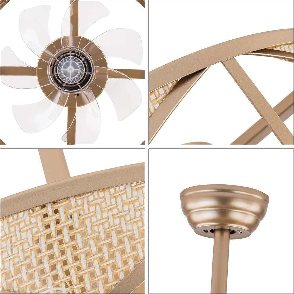 Caged Fandelier Ceiling Fan with Light, with Remote Control & 6 Speed Regulation, Farmhouse Rustic Bladeless Chandelier Retro Lighting Fixture Bedroom, Living Room, Dining Room, Kitchen, Commercial