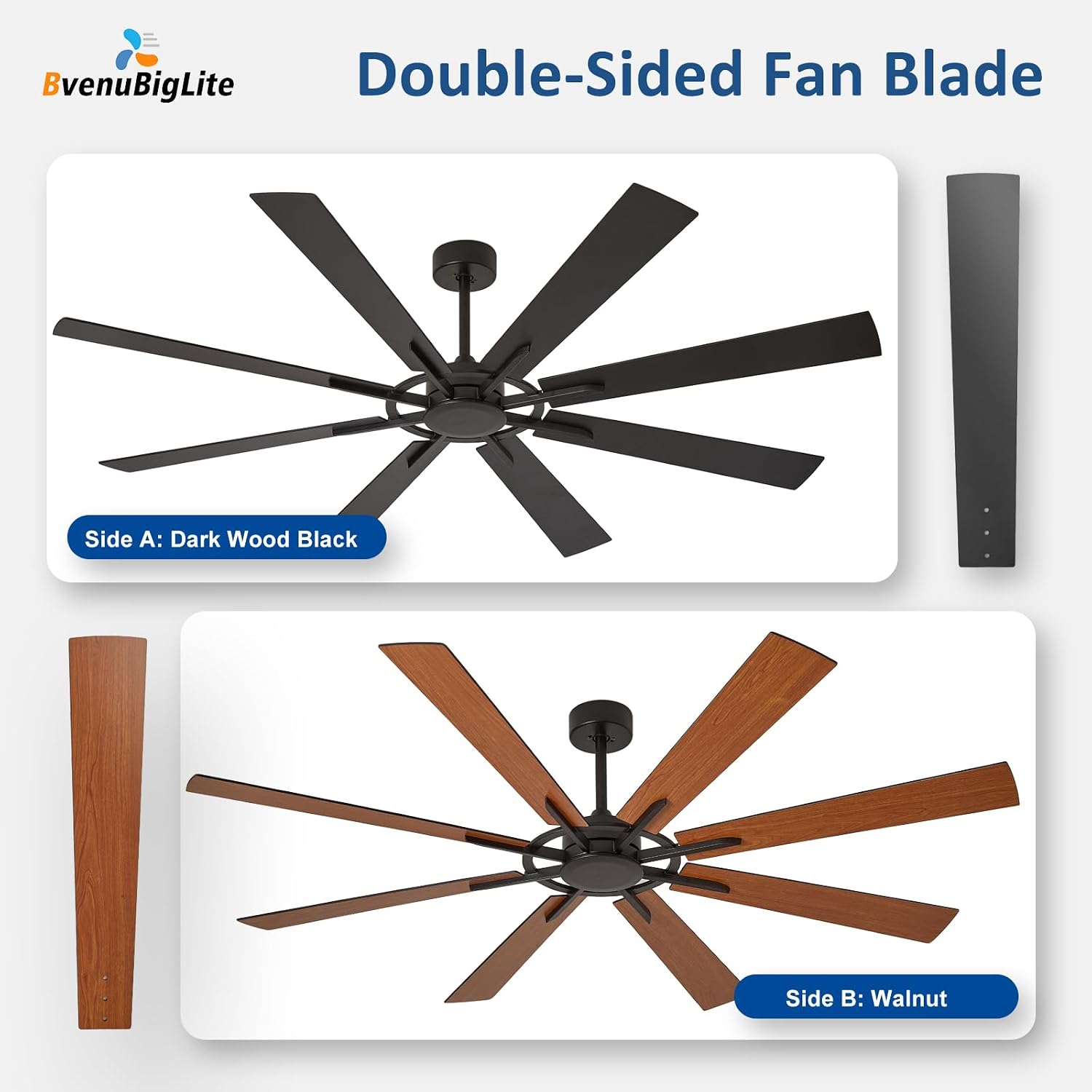 Large Ceiling Fan No Light: Modern 72 Inch 8 Blade Outdoor Ceiling Fans with Remote APP Control - Black Big Fan without Light Indoor Reversible 6 Speed Quiet DC Motor