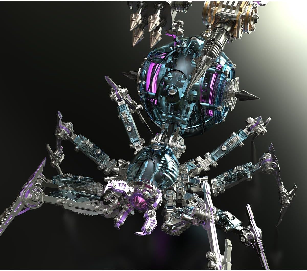 3D Metal Puzzle Spider Model Kit for Adults with Light, 602 PCS Mechanical Metal War Spider Steampunk Animal DIY Assembly Jigsaw Puzzle Model Desk Gifts for Adults