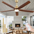 72 Inch Large Ceiling Fan with Light, Rustic Farmhouse Walnut Wood Ceiling Fan with Quiet DC Motor, 3 Color Temperature, High CFM Gold Ceiling Fans for Commercial Living Room