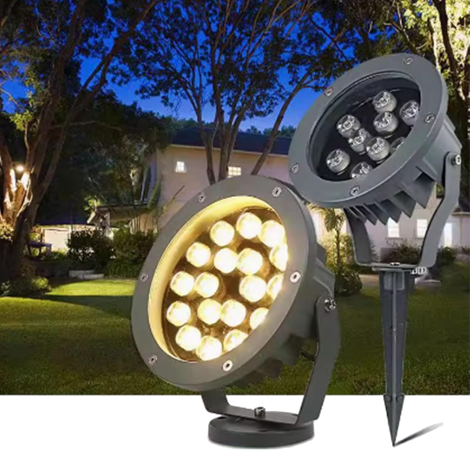 Tree Spotlight LED Beam Spotlight - Round Outdoor LED Flood Light, AC 110V IP65 Waterproof Triple Plug-in Tree Lamp, Garden Courtyard Greening Lawn Projection Tree Landscape Spotli