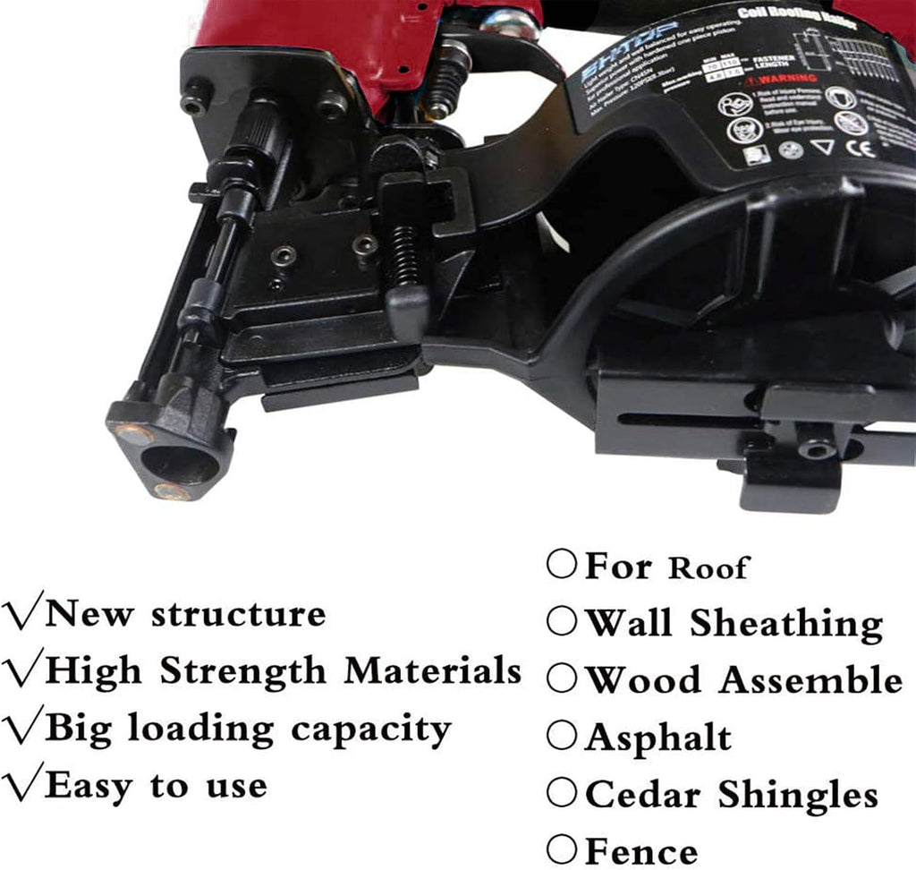 Mexican Red CN45N Roofing Nailer, 15 Degree Roofing Nail Gun, 3/4-Inch to 1-3/4-Inch Coil Nails, 120-pcs Load Capacity Coil Nailer