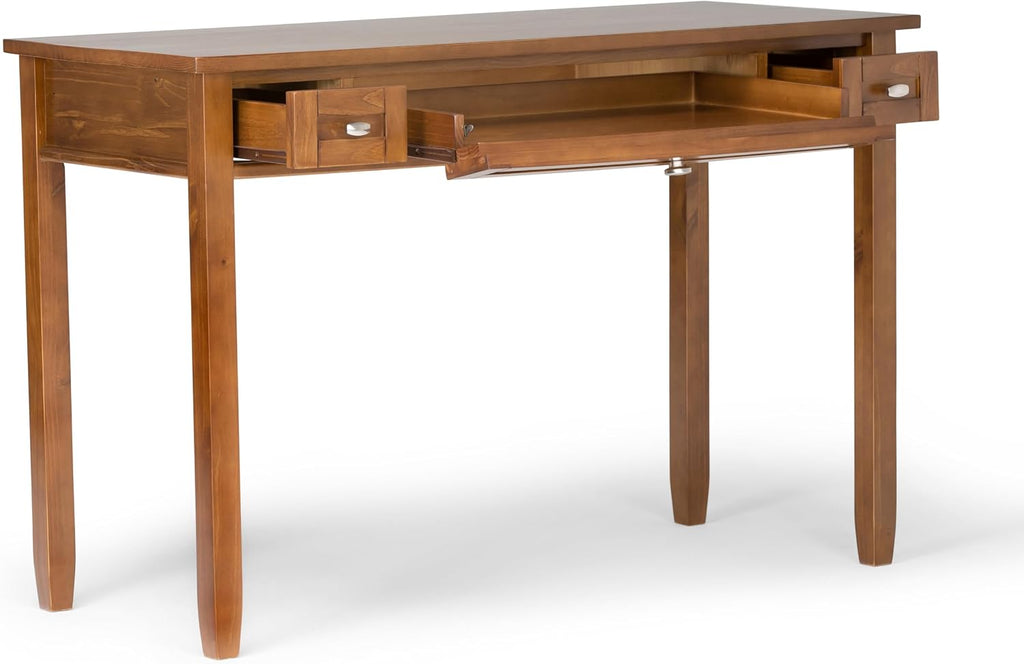 SIMPLIHOME Warm Shaker Desk and Bookcase Bundle - 48 inch Wide Solid Wood Transitional Desk with Drawers and 26 inch Wide 5-Shelf Bookcase in Light Golden Brown, Home Office Furniture (Set of 2)