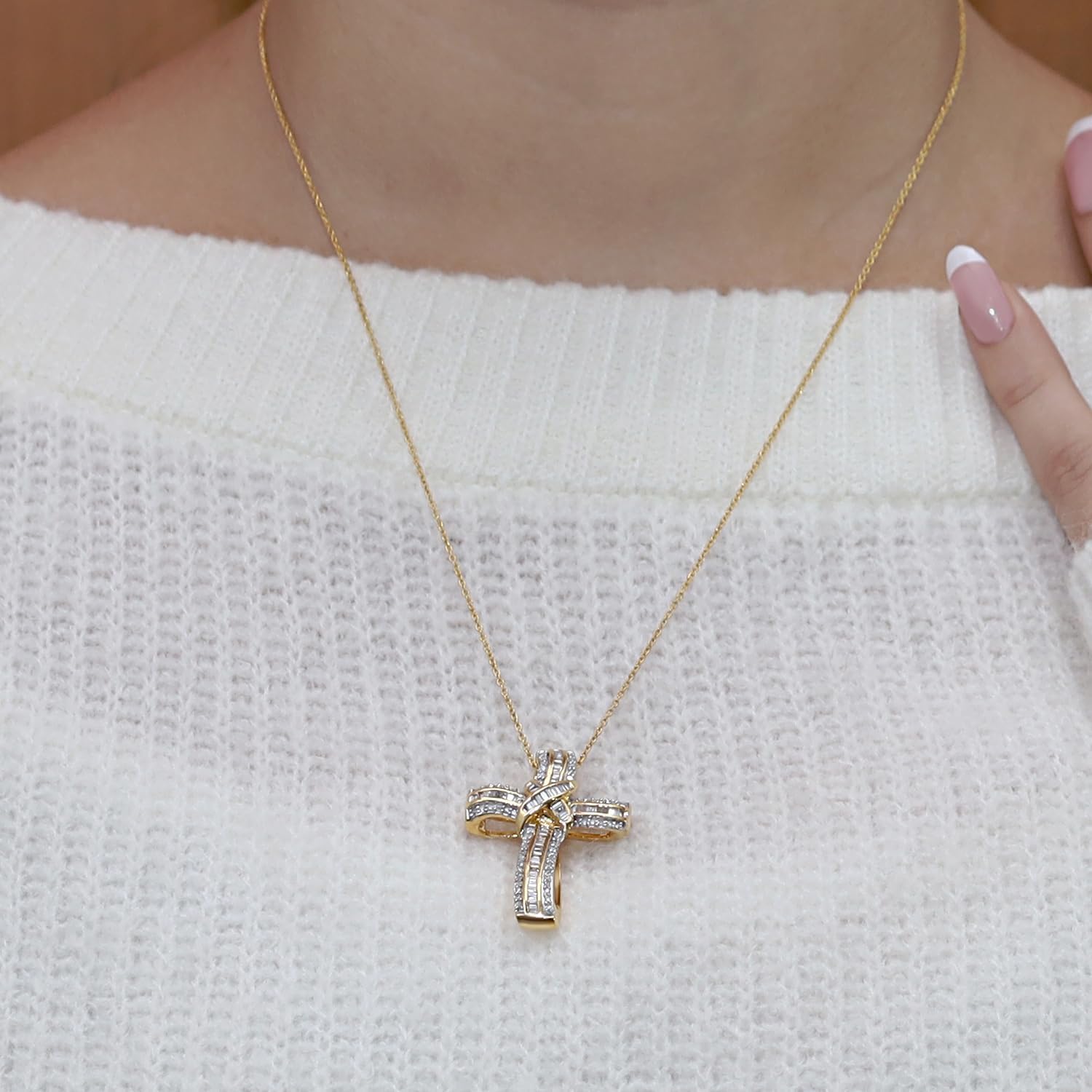 Infinity Cross Diamond Pendant Necklace for Women & Men, 1.00 Cttw Natural or Lab-Grown Diamond in 14K Gold Over 925 Sterling Silver, Religious Christian Jewelry Gift with 18' Chain