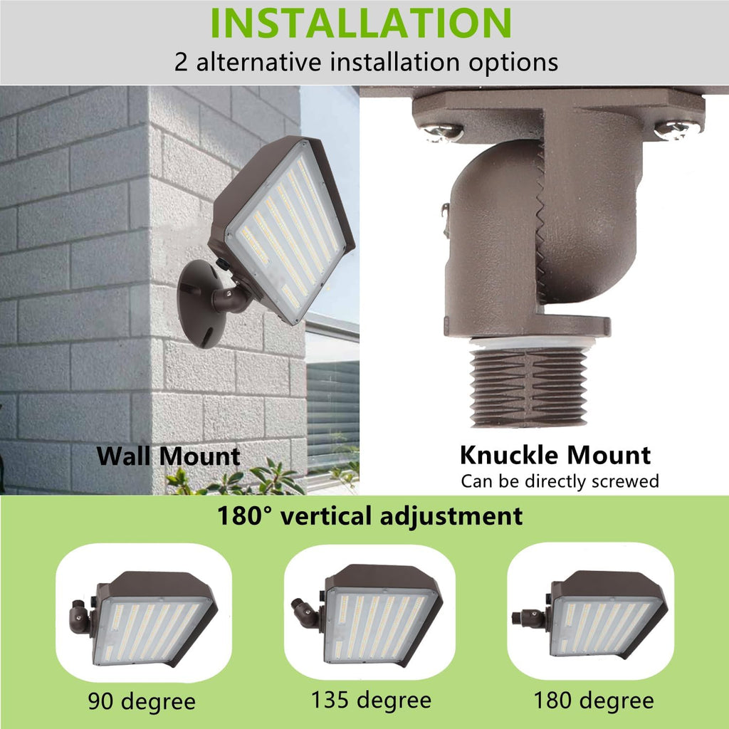 Dusk to Dawn 150W Outdoor LED Flood Light with 1/2' Knuckle Mount (Plate Included), 5000K 21000LM 100-277V, ETL Waterproof LED Security Flood Lighting for Sign/Flagpole/Tree/Yards/Advertising Boards