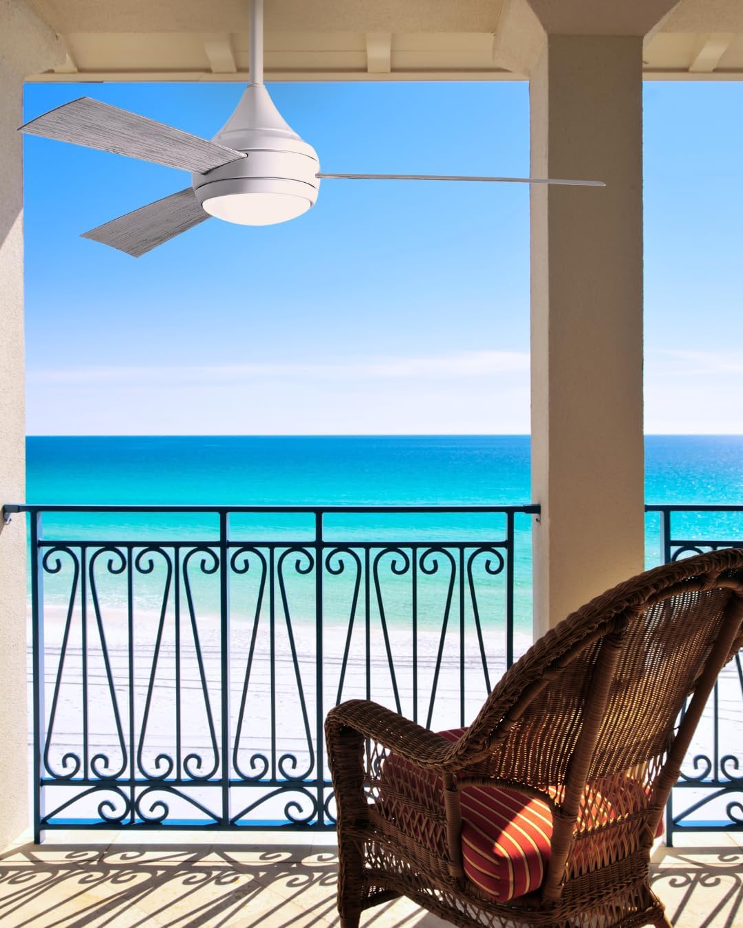 Matthews DA-BK-BW Donaire Outdoor Wet/Salt Water Rated 52' Marine-Grade Coastal Ceiling Fan with LED Light & Remote, Matte Black with Barn Wood Tone