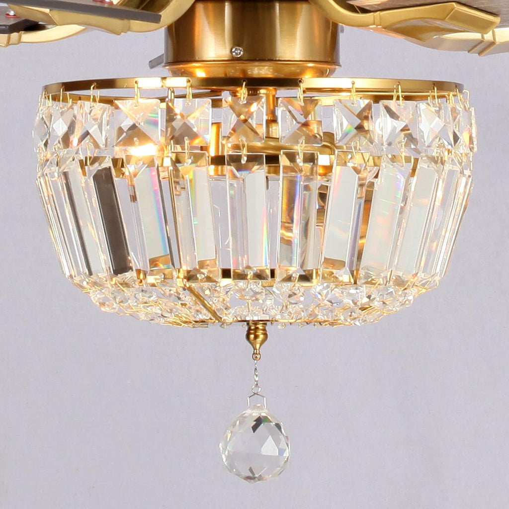 52' Crystal Ceiling Fan with Lights and Remote, Champagne Bronze Chandelier Ceiling Fan, Reversible 5-Blade Ceiling Fan for Bedroom, Living Room, Dining Room, Luxury Glam Style