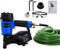 CN45N Roofing Nailer with 100Ft Air Hose, 15 Degree Roofing Nail Gun, 3/4-Inch to 1-3/4-Inch Coil Nails, 120-pcs Load Capacity Coil Nailer in Blue