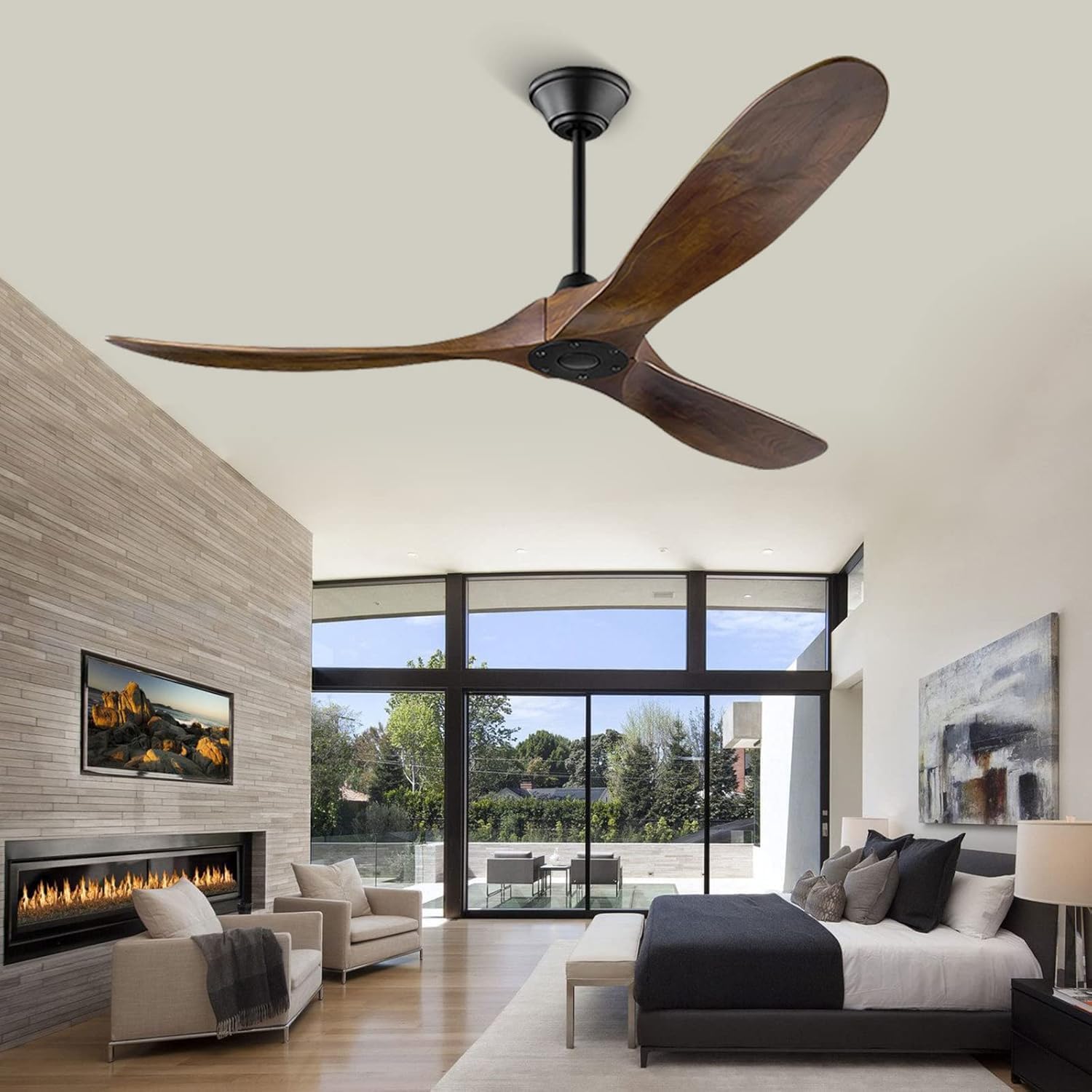 70 Inch Large Ceiling Fan no Light, Outdoor Ceiling Fans for Patios, High CFM Quiet Wood Walnut Ceiling Fan, Large Modern Interior Exterior Ceiling Fan for Farmhouse Porch Living Room
