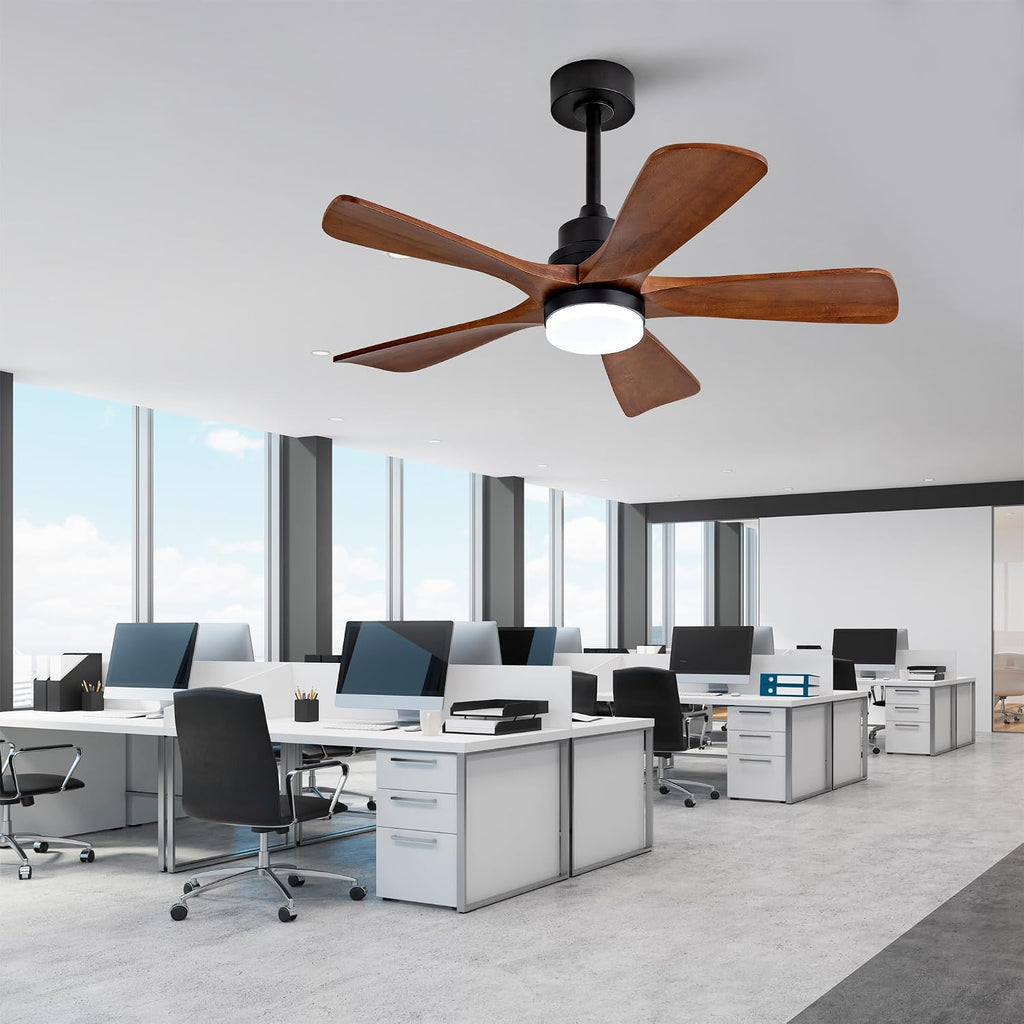 Black Ceiling Fans with Lights and Remote, 42 Inch Outdoor Ceiling Fan for Patios with Light 5 Blades Ceiling Fan Noiseless Reversible DC Motor, Wood Fan for Farmhouse YZ595