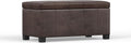 SIMPLIHOME Dover Storage Ottoman Bench - 36 inch Wide Upholstered Vegan Leather Rectangular Lift-Top Ottoman in Distressed Brown, Contemporary Bench for Living Room with Safety Hinges