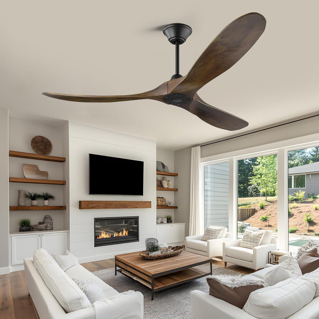 70 Inch Large Ceiling Fan no Light, Outdoor Ceiling Fans for Patios, High CFM Quiet Wood Walnut Ceiling Fan, Large Modern Interior Exterior Ceiling Fan for Farmhouse Porch Living Room
