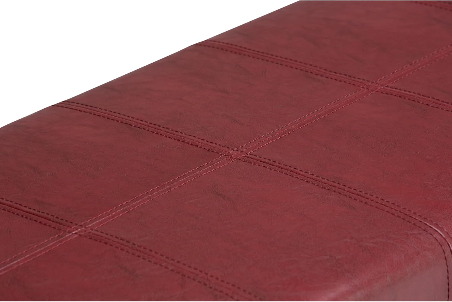 SIMPLIHOME Dover Storage Ottoman Bench - 36 inch Wide Upholstered Vegan Leather Rectangular Lift-Top Ottoman in Radicchio Red, Contemporary Bench for Living Room with Safety Hinges