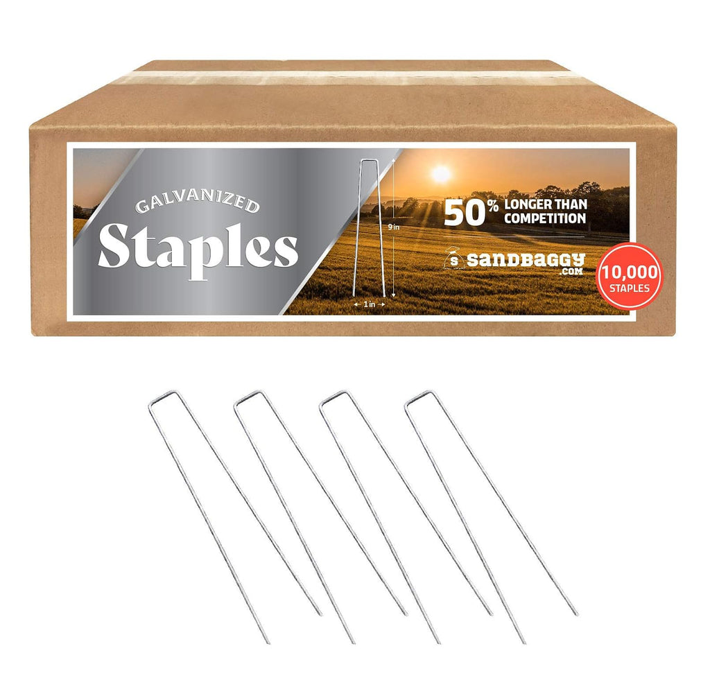 Sandbaggy 9-inch Extra Long Landscape Staples - Galvanized Anchors ~ Great for Soft Sandy Soil (10,000 Staples)