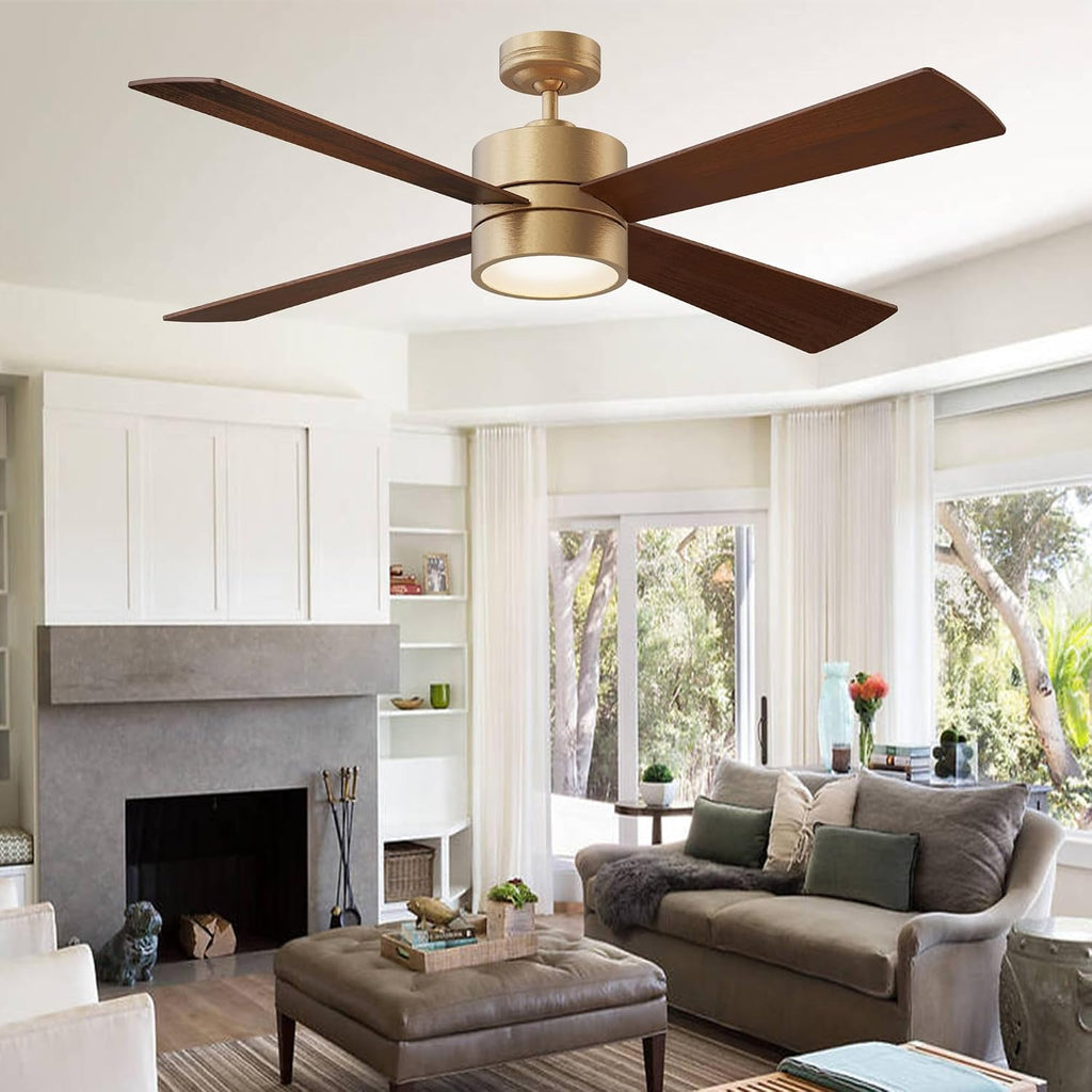 52' Outdoor Ceiling Fan with Lights and Remote – Luxury Gold Finish, Waterproof DC Motor, Reversible, Dimmable LED, Smart APP Control for Patios, Gazebo, and Indoor Spaces