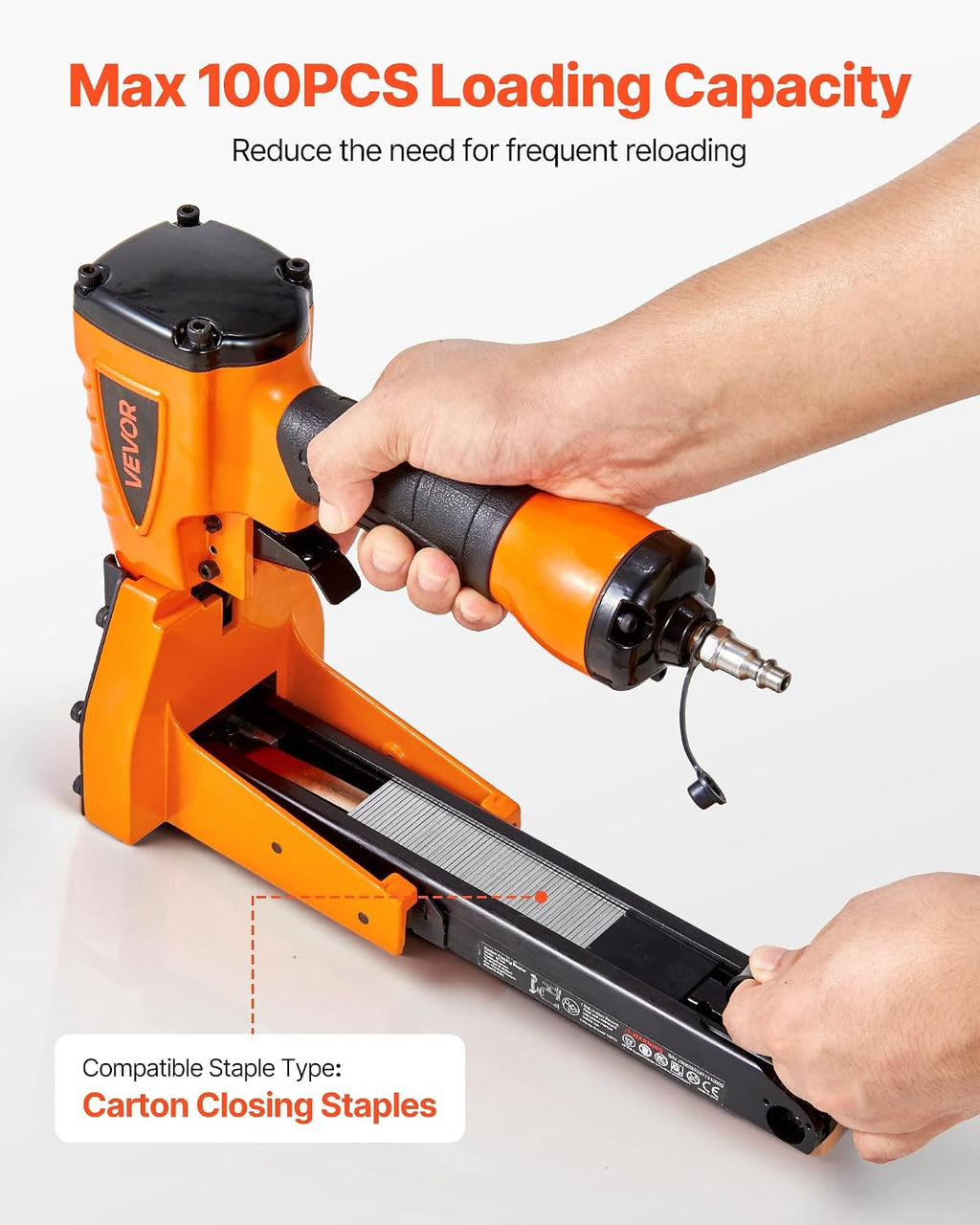 VEVOR Pneumatic Carton Closing Stapler, 13 Gauge Pneumatic Cardboard Staple Gun for 1-3/8 inch Crown 5/8' & 3/4' Length, Depth-Adjustable 70-120 PSI Air Staple Gun for Boxes Carton Closing, Packaging