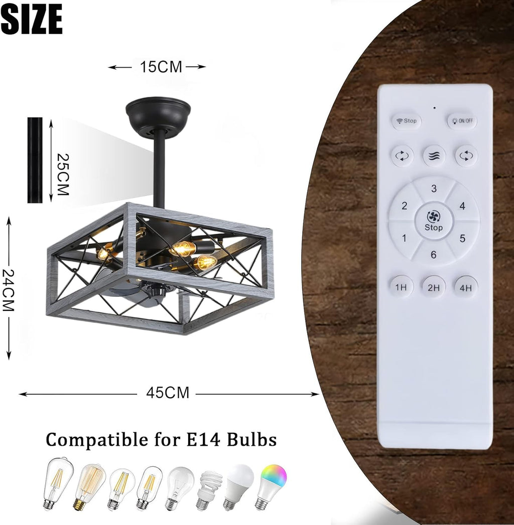 Chandelier,Retro Ceiling Fans with Lights and Remote DC Reversible Smart Fan Chandeliers Ceiling Light Vintage Style Quiet Industrial Ceiling Fan with Lighting for Lounge Bedroom Living Room