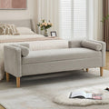 NIOIIKIT 65' Large Storage Ottoman Bench with 2 Pillows, Corduroy Upholstered Entryway Bench with Wood Leg, End of Bed Bench with Straight Armrest, Window Bench for Bedroom, Entryway (Light Grey)