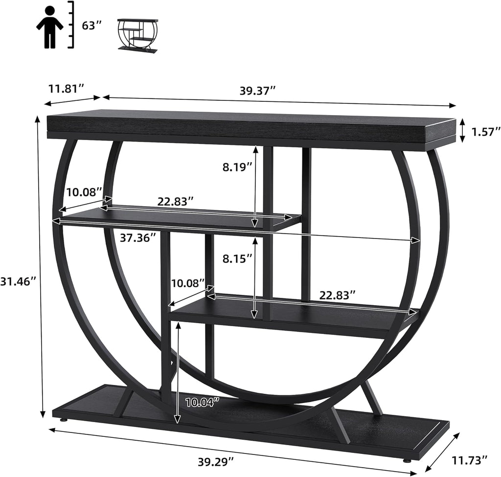 Garvee Entryway Table with Storage, Industrial 4-Tier Narrow Console Table Behind Couch with Half-Circle Base & Storage Shelves for Living Room, Hallway, Foyer