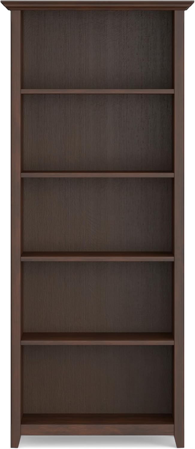 SIMPLIHOME Amherst Desk and Bookcase Bundle - 54 inch Wide Solid Wood Desk with Drawers and 30 inch Wide 5-Shelf Bookcase in Russet Brown, Transitional Home Office Furniture (Set of 2)