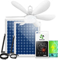 Solar Ceiling Fan with Adjustable Thermostat, 20' Outdoor Ceiling Fans with Battery & 2pcs 15W Bifacial Solar Panels, Solar Powered Fan Light for Gazebo, Chicken Coop, RV (White)