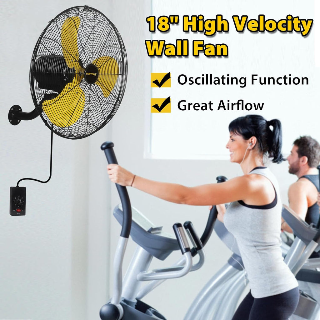 VENTISOL 18 Inch Wall Mount Fan Oscillating, 4,200 CFM High Velocity Industrial Wall Fan for Indoor, Commercial, Residential, Warehouse, Greenhouse, Workshop, Basement
