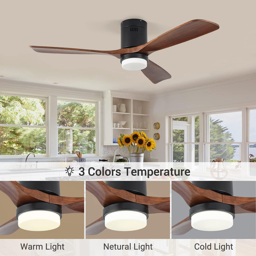 Ceiling Fans with Lights, 52' Wood Ceiling Fan with Remote Control, 3 Walnut Fan Blades Reversible Quiet DC Motor 6 Speeds Timing Farmhouse Ceiling Fan for Bedroom/Living Room/Study/Porch