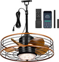 Waterproof Outdoor Ceiling Fan with Light 20' Caged Outdodor Gazebo Fan Hanging with Plug-in Cord, Dimmable LED, Remote APP Control, 6 Speeds for Patios Pergola Porch (Brown)