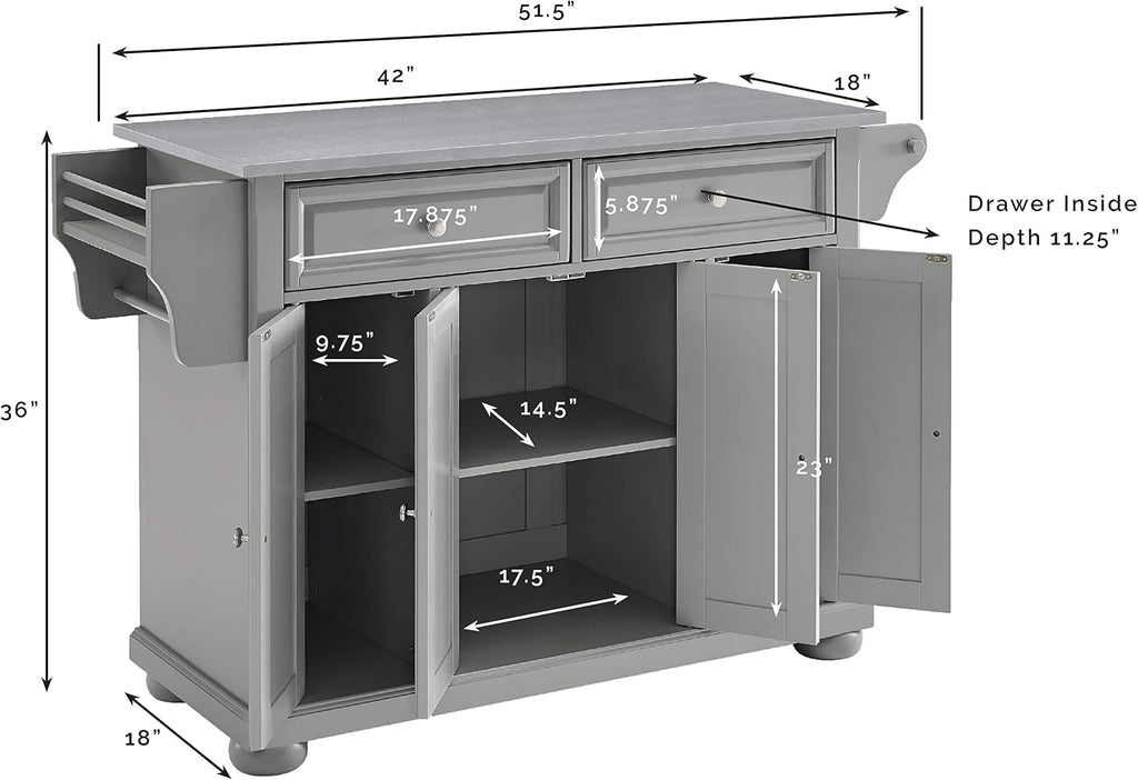 Crosley Furniture Full Size Stainless Steel Rolling Kitchen Island Storage Cart, Microwave Stand, Spice Rack, Gray