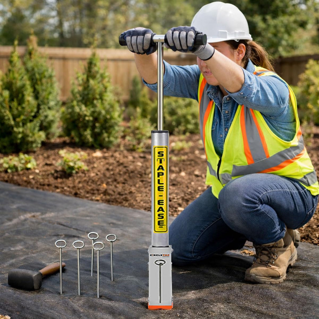 Staple Ease Circle Top Driver – Landscape Staple Driver Tool for Sod Staples & Ground Anchors, Slide Hammer Installation Tool, Heavy Duty Ergonomic Design, Works in Hard & Frozen Soil, Made in USA