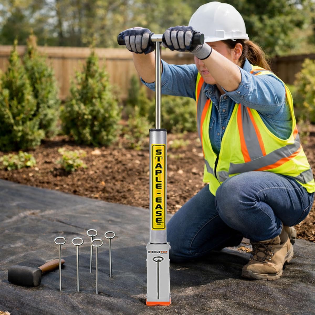 Staple Ease Circle Top Driver – Landscape Staple Driver Tool for Sod Staples & Ground Anchors, Slide Hammer Installation Tool, Heavy Duty Ergonomic Design, Works in Hard & Frozen Soil, Made in USA