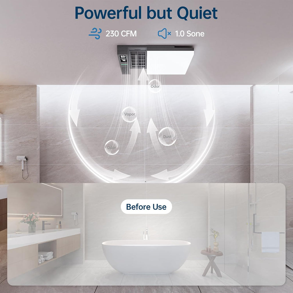 Smart Bathroom Exhaust Fan with Bluetooth Speaker and Light & Humidity Sensor, Powerful 230CFM Exhaust Fan with Alexa/App/Remote Control, Auto-On Humidity & Odor Sensor, 2.0 Sone (Dark Grey)