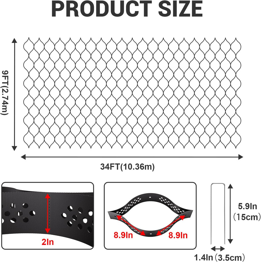 Gravel Grid 9x34 FT with 20Pcs Landscape Staples, 2'' Thick Geogrid Ground Grid 2200 lbs per Sq Ft Erosion Control Geo Grid for Driveway, Walkway, Horse Paddock, Patio, Parking Lot, Slope