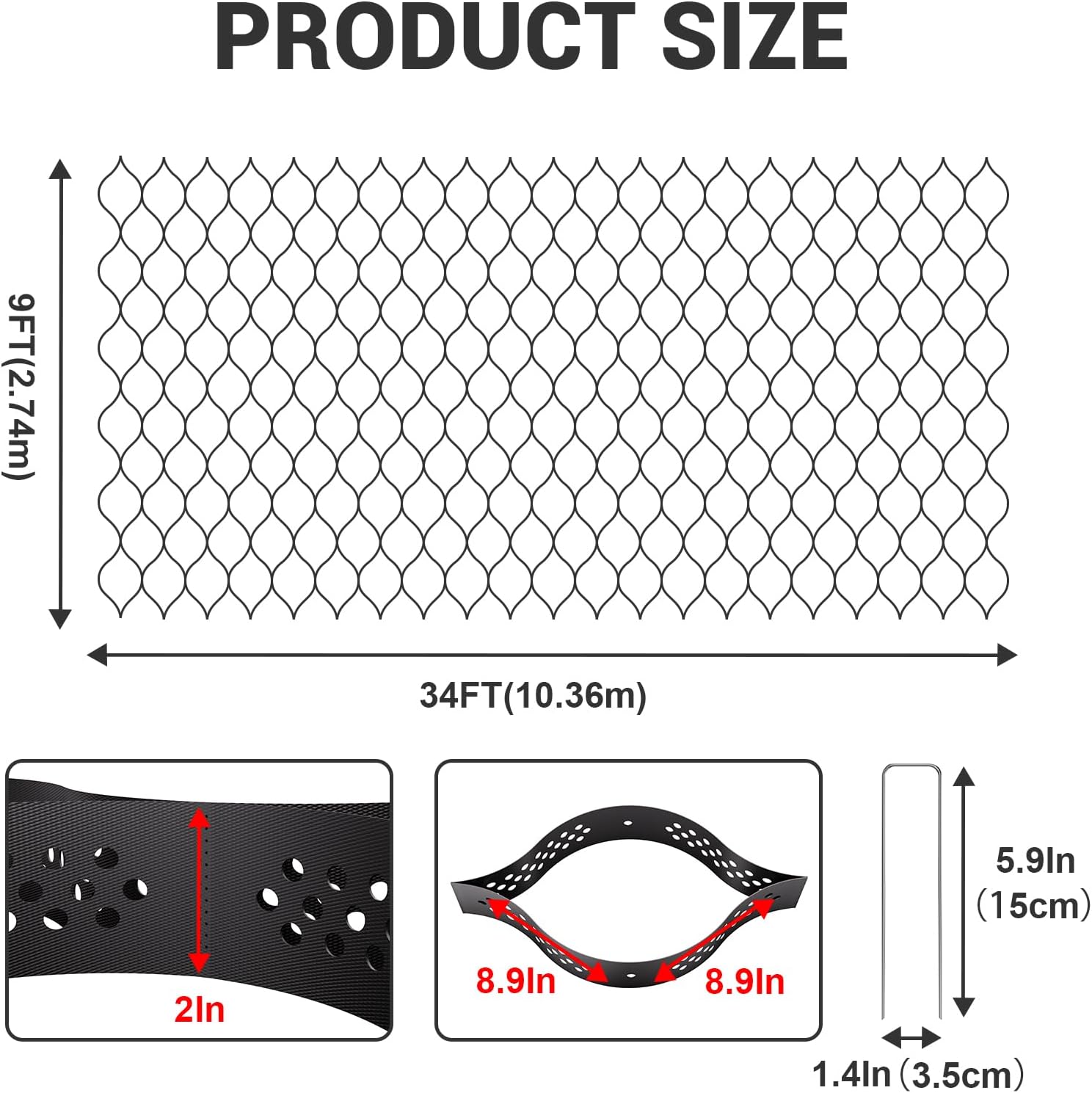 Gravel Grid 9x34 FT with 20Pcs Landscape Staples, 2'' Thick Geogrid Ground Grid 2200 lbs per Sq Ft Erosion Control Geo Grid for Driveway, Walkway, Horse Paddock, Patio, Parking Lot, Slope