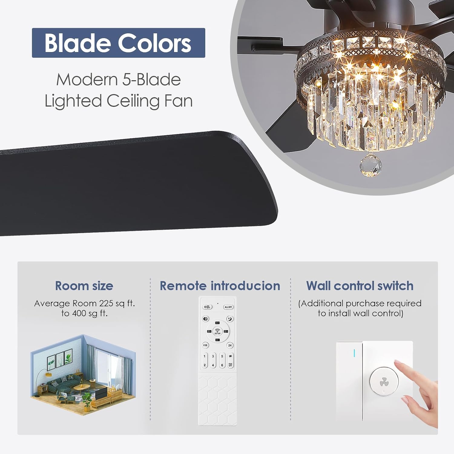 Asyko Crystal Ceiling Fan Fandelier with Lights - 46' Crystal Ceiling Fans with Noiseless DC Motor, Retro/Farmhouse Lighting, Dining Room,Living Room