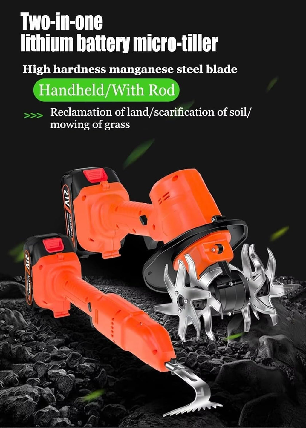 Cultivator Hoe,Cordless Electric Garden Tiller,Electric Digging Hoe Hand,2-in-1 Gardening Tools & Rake,with Rechargeable Lithium Battery & Telescopic Pole,for Loosening Soil and Weeding