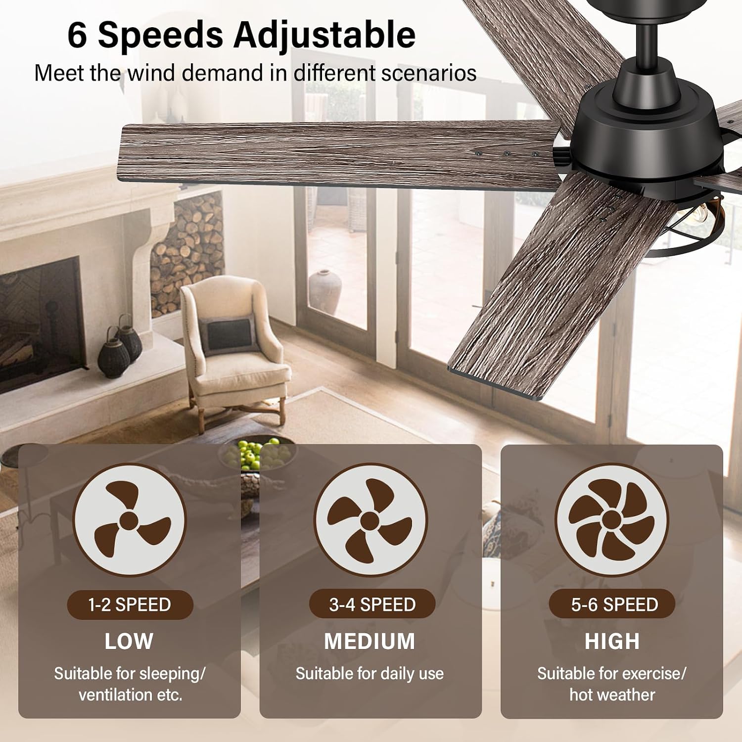 52 Inch Black Caged Ceiling Fans with Lights and Remote, Reversible, 3CCT, Dimmable, Noiseless, Double-Sided 5 Blades Ceiling Fan for Bedroom, Farmhouse, Living Room, No Light Bulbs Included