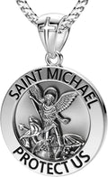 US Jewels Men's 925 Sterling silver 33mm Saint Michael Medal Antique Finish Round Pendant Necklace, 22in to 26in