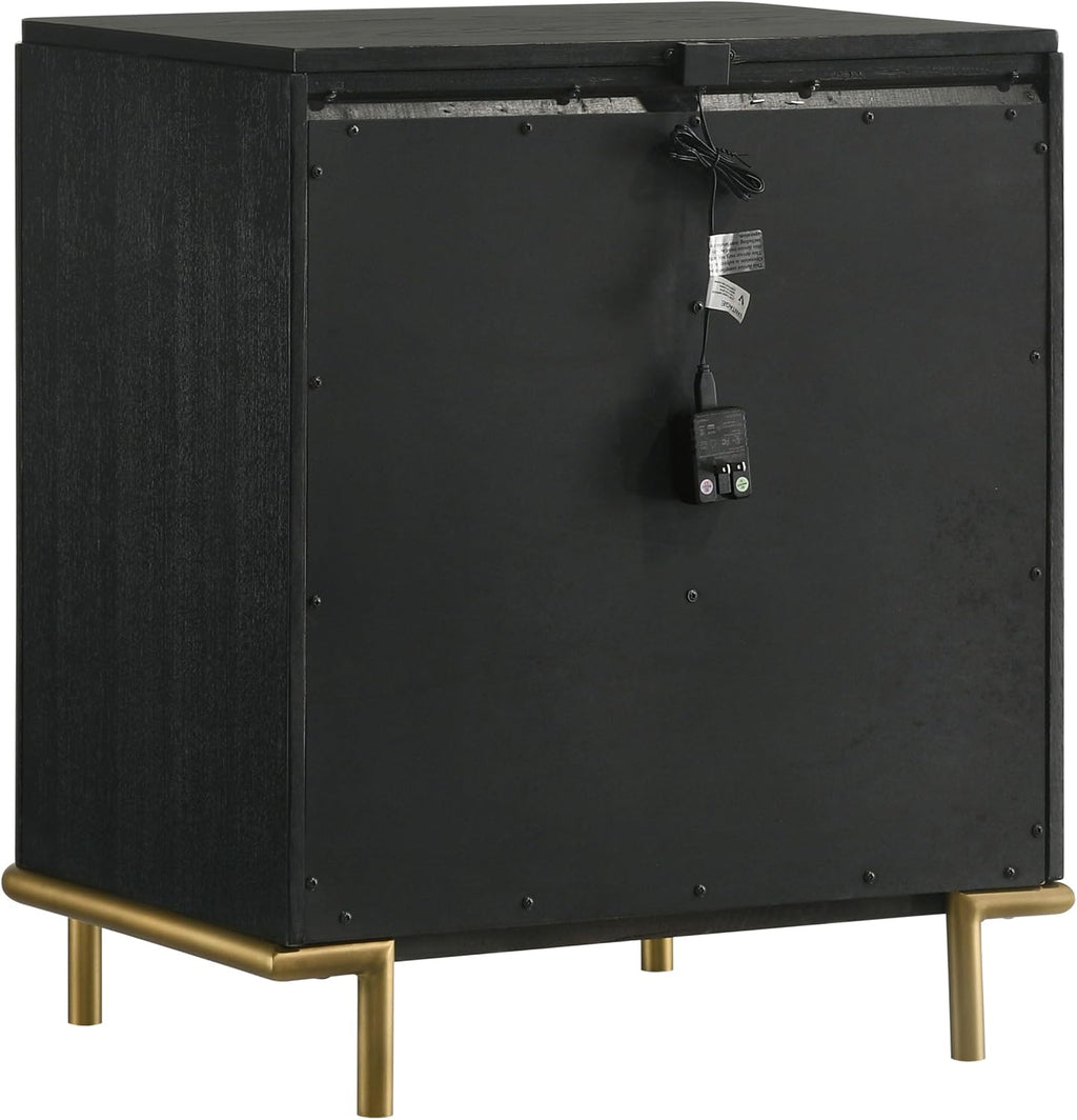 Coaster Home Furnishings - Arini - Wood - 3-Drawer Nightstand with Dual USB Ports, Felt-Lined Top Drawer, Aged Brass Round Knobs and Metal Base - Bedroom - Black - 224332