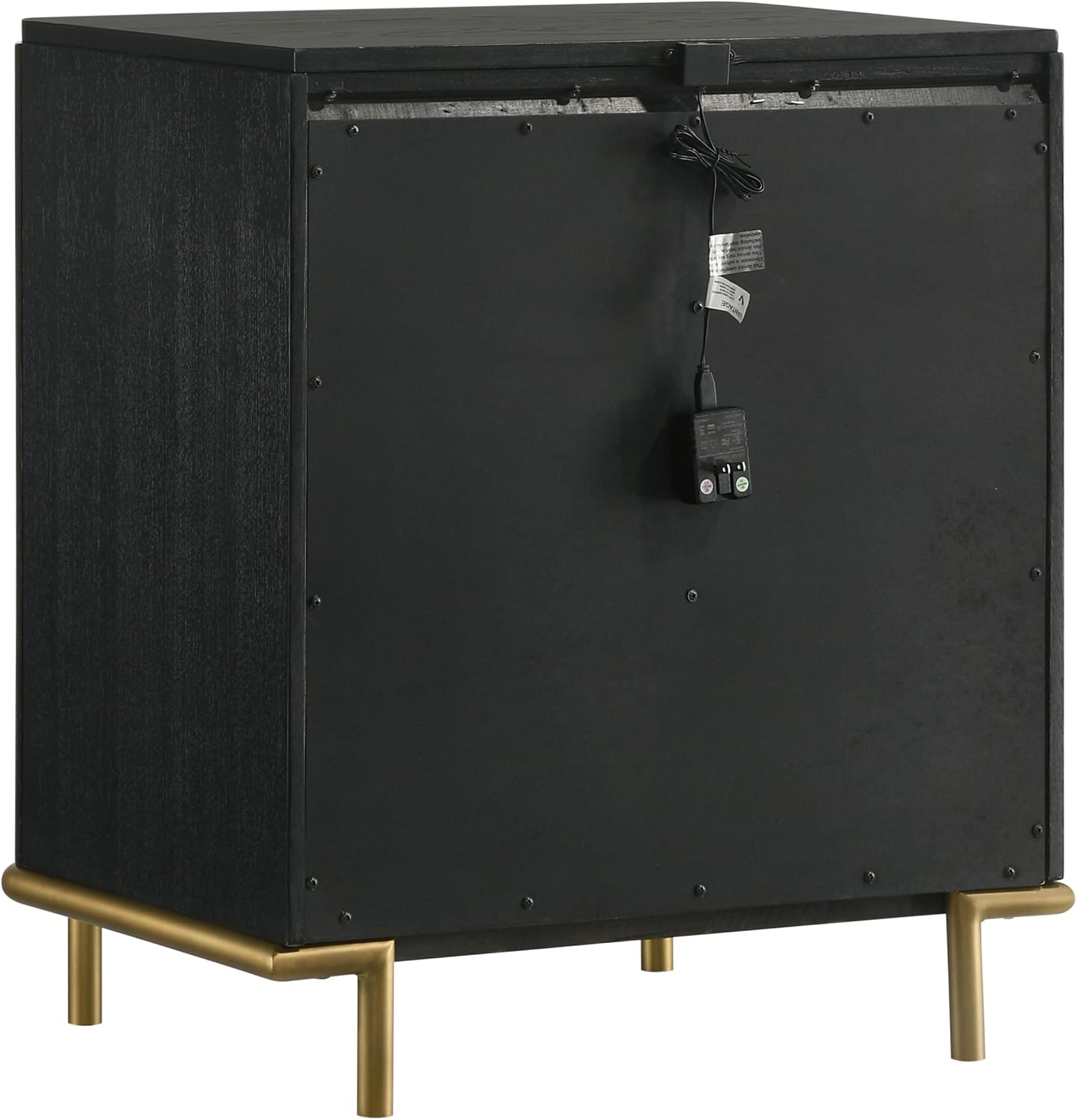 Coaster Home Furnishings - Arini - Wood - 3-Drawer Nightstand with Dual USB Ports, Felt-Lined Top Drawer, Aged Brass Round Knobs and Metal Base - Bedroom - Black - 224332