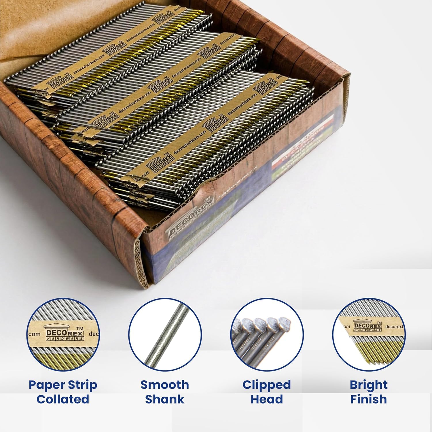 3-1/2 Inch Framing Nails – .131 Smooth Shank Paper Strip Collated, Clipped Head Nails for 30–34° Framing Nail Gun, Bright Coated, 2,500 Count