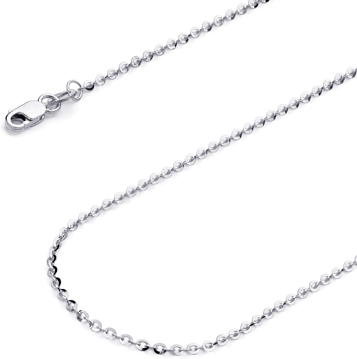 14k REAL Yellow/White Gold Solid 1.5mm, 1.2mm Side Diamond Cut Rolo Cable Chain Necklace with Lobster Claw Clasp