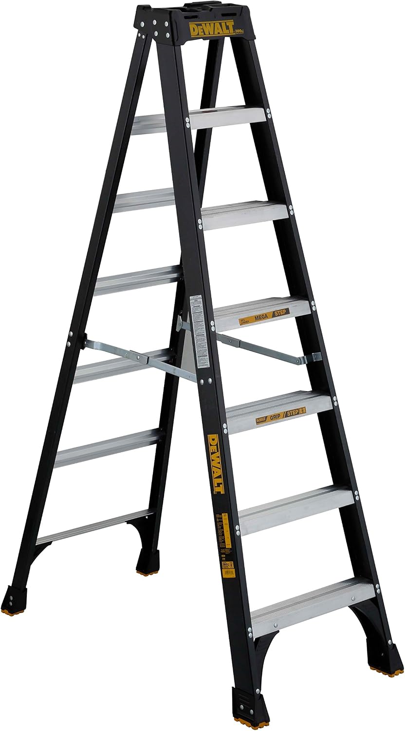 DeWalt DXL3010-07 7-Feet Fiberglass Stepladder Type IA with 300-Pound Duty Rating, 7-Feet, Color may vary,Black