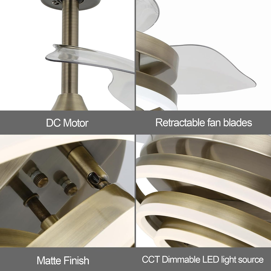 42' Retractable Fandelier Ceiling Fan with Lights Remote - Silent Dimmable Modern 6 Speed LED Chandelier Fan for Bedroom Living Room Kitchen
