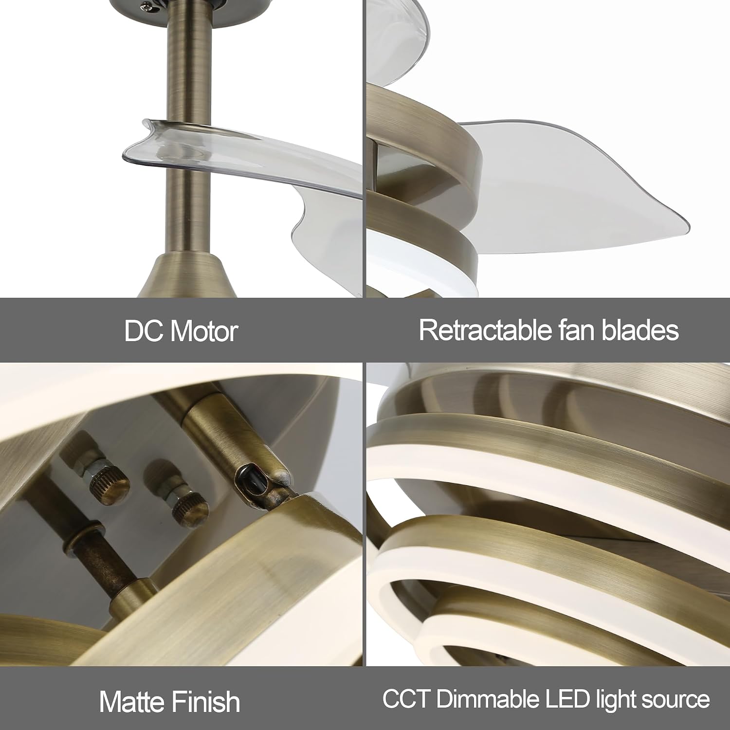 42' Retractable Fandelier Ceiling Fan with Lights Remote - Silent Dimmable Modern 6 Speed LED Chandelier Fan for Bedroom Living Room Kitchen