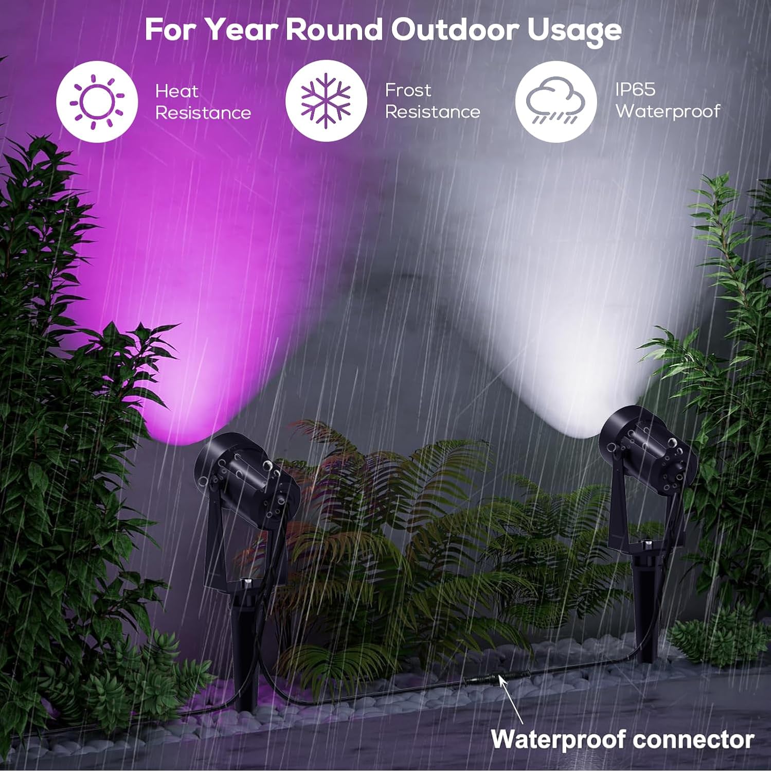 SUNTHIN RGBW Color Changing Spot Uplights 10 Pack with 13FT Extension Cord with 3-Pin for RGBW Outdoor Landscape Spotlights