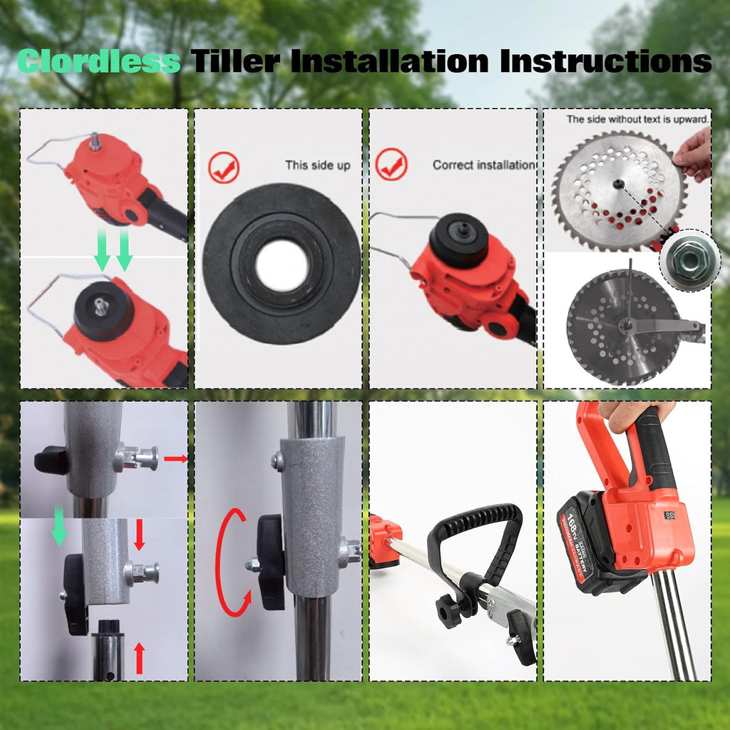 Cordless 2-in-1 Tiller & Weed Whacker Combo, 800W Brushless Motor, 12'x9' Rototiller, 8' Trimmer, 2x21v 6.0Ah Battery, Electric Weed Eater & Garden Tiller, Perfect for Lawn Care & Gardening Tools