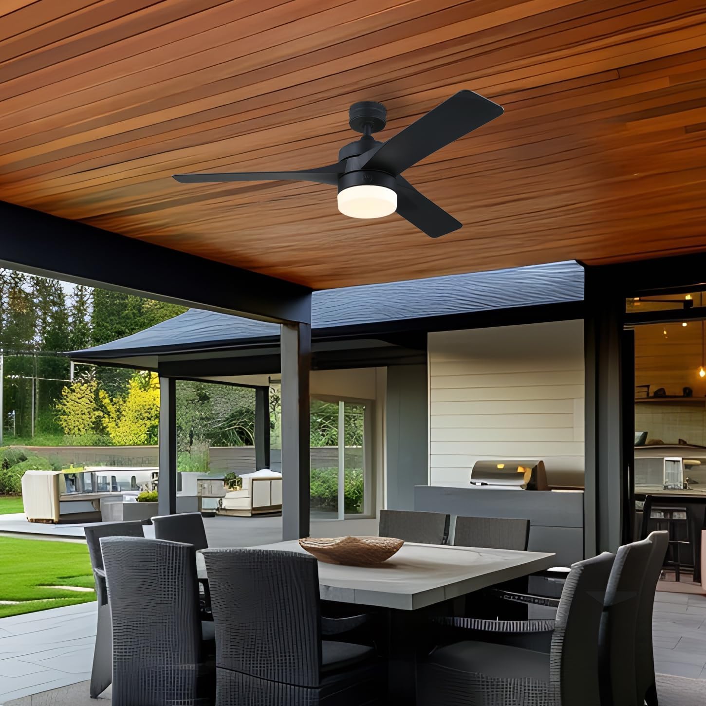 Westinghouse Lighting Alta Vista Contemporary Indoor/Outdoor Ceiling Fan, Dimmable LED Light Fixture with Opal Frosted Glass, Remote Control, 52 Inch, Matte Black Finish, DC Motor