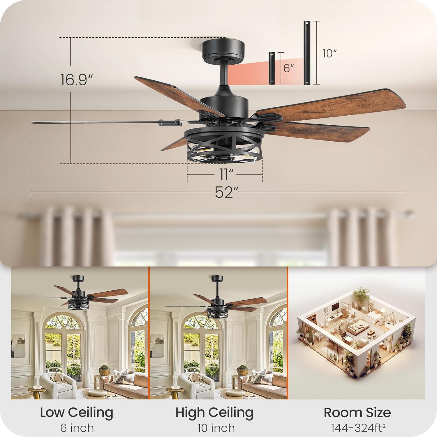 Outdoor Ceiling Fan with Light for Patios and Farmhouse Ceiling Fans with Lights Bundle XF01CF05-ZB01CF05